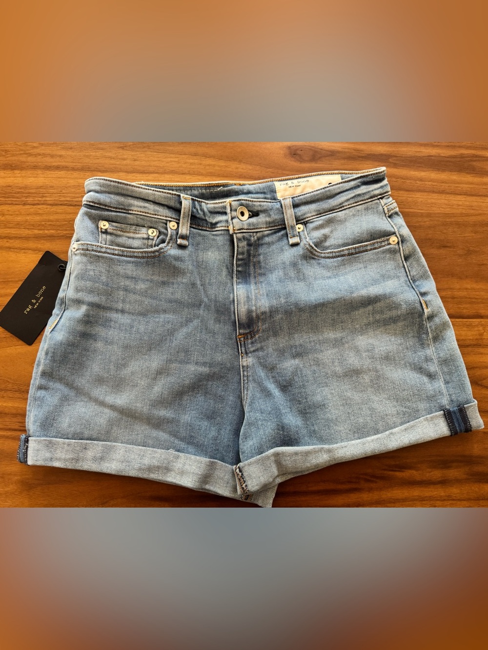 rag & bone High Waist Light Blue Rolled Hem Denim Shorts - Picture 2 of 2